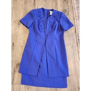 Vintage Miss Dorby Dress Royal Blue Embroidered Mother Wedding Sz 10P 1 Piece